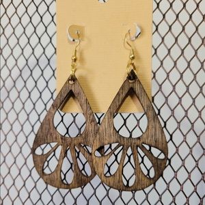 Boho Wood Tear Drop Dangle Earrings
